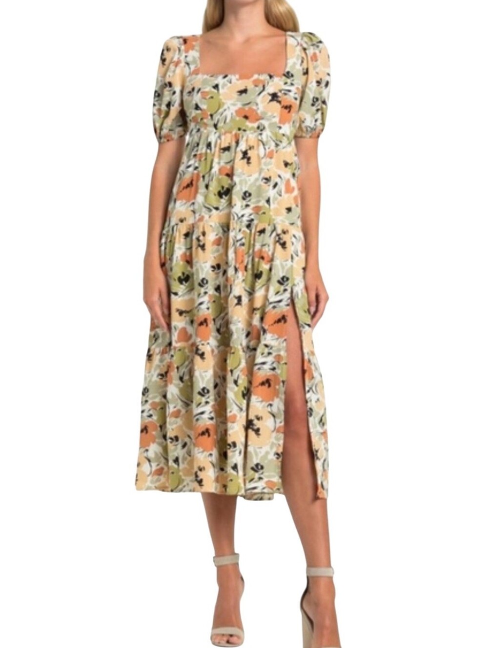 ASTR the Label Sage & Rust Floral Chiffon‎ Maxi Dress Size Large